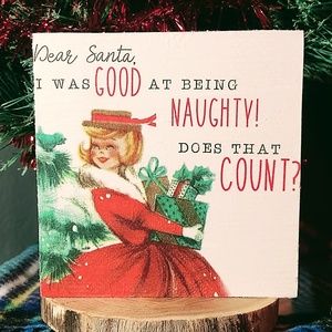 Hand Crafted Retro Style Christmas Dear Santa Mini Wood Sign/Tiered Tray Decor